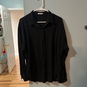 women’s button down black long sleeve top